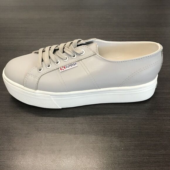 Superga Gray Leather Casual Lace Up White Soles Platform Sneaker Shoes Women 10 - Picture 1 of 12